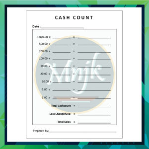 Cash Count Form with Denomination for daily business report