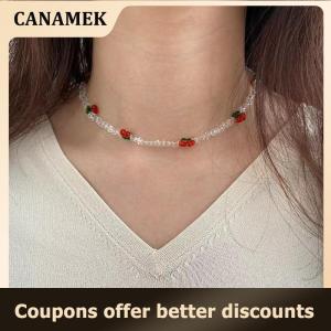 【 CANAMEK 】 New Summer Lovely Rice Beaded Beaded Necklace Fresh With Cherry Necklace Women Choker Clavicle Chain Jewelry Gift