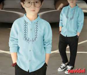 Kemeja Anak Laki-Laki 330 Lengan Panjang Motif Geometris Bordir dengan Kancing - Usia 3-12 Tahun