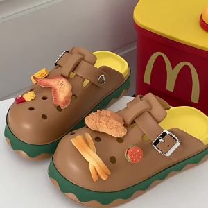 Eva Burger Clog Shoes For Women Cute Cartoon Closed-Toe Thick-Soled Outdoor Sandals For Women