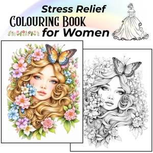 Stress Relief Coloring Book for Women Female Portraits & Floral Art Buku Mewarna Dewasa