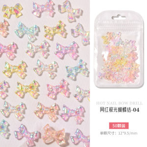 50pcs Butterfly buah Aurora Resin kuku Warna-Warni Ukuran 65mm Untuk Aksesoris Nail Art Diy 3D mewah kuku Aksesori pita