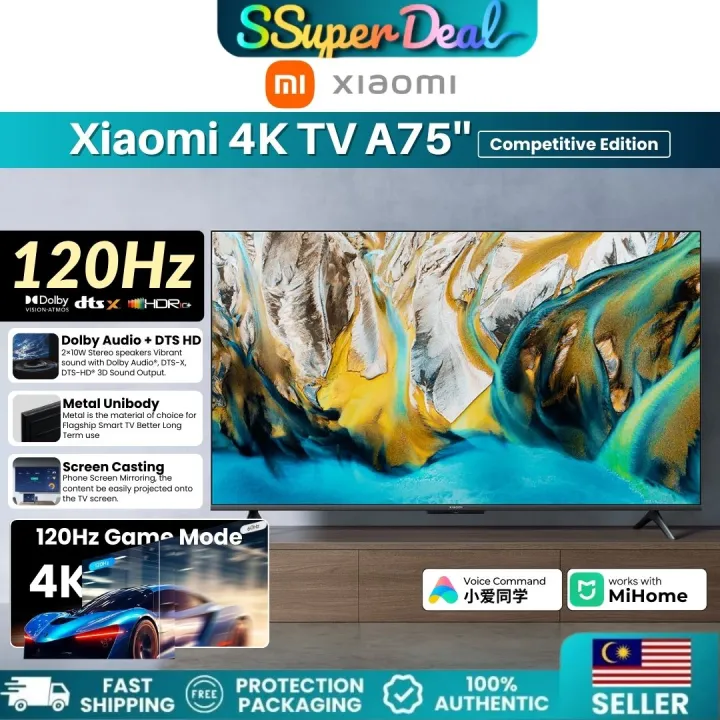 Xiaomi Smart TV A75 65'' 55'' (Competitive Edition) 4K Ultra HD full LED UHD 120hz Gaming Monitor HDR WiFi6 小米电视 65 Inch