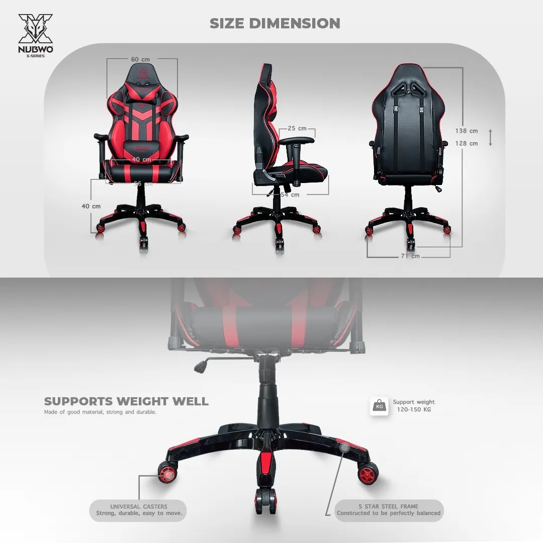 NUBWO เก้าอี้เล่นเกม เก้าอี้ทำงาน GAMING CHAIR นุ่มสบาย ตามหลักสรีระศาสตร์ รับน้ำหนักได้ถึง 180 กก. เหมาะกับคนสูง 160-180 ซม. เก้าอี้เกมมิ่ง รุ่น X105+