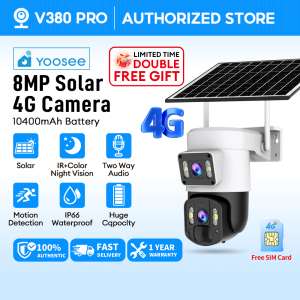YOOSEE T3 4G SIM CCTV Solar outdoor dual lens camera PTZ Control Alexa Rechargeable AOV Waterproof wireless 360 cctv camera 8MP IP camera night vision two-way audio motion detection