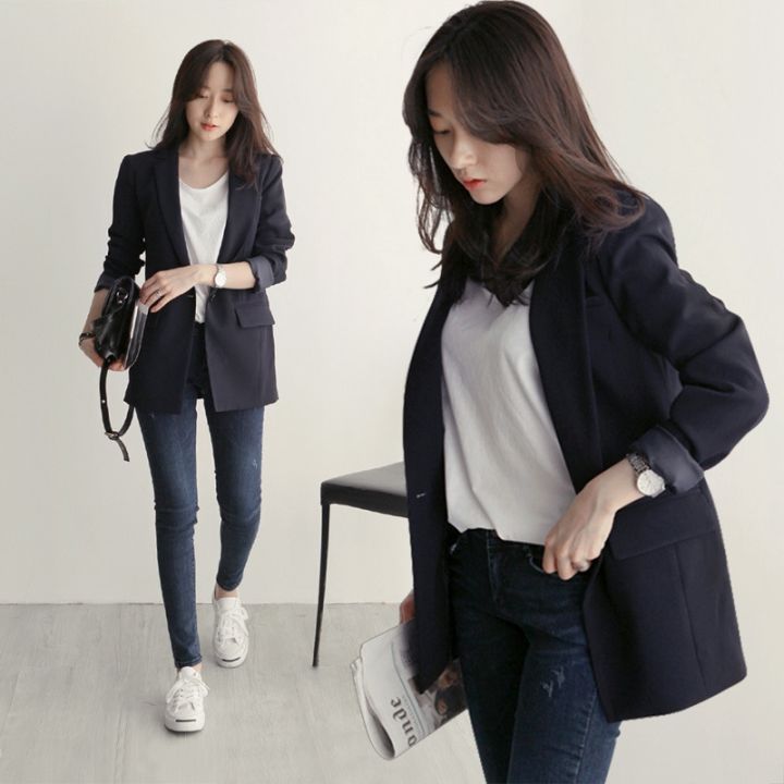 Ready Stock Women Blazer Jacket Fashion Casual Korean Style Slim Office OL  Formal Suit Jacket Work Coat Outwear Spring Autumn Black