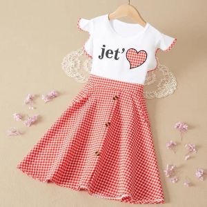 Kids Dress Girls Children and Teens Princess Dress Children Students Tartan Skirt Tide2022The New Summer Western Style