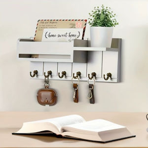 MLADEN Wood Key Holder Creative Solid Wood Wall-mounted Storage Rack Mail Holder Shelf Wall Entryway Home Office Decor