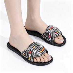 Womens Trendy versatile flat sandals korean style slip-on rubber non-slip material slippers suitable for all seasons