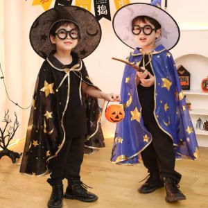 YUCHEN Pointy Hat Childern Halloween Costumes Bright Color Wizard Kids Witches Robes Cool Cloak Halloween Cosplay Cape Boys