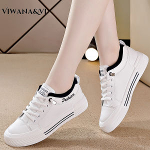 VIWANA White Sneakers Shoes Women Korean Style Leather Casual High Tops Shoes 2022 New Original Lace Up Ladies Comfort Rubber Sports Shoes Fashion Shoes For Women On Sale