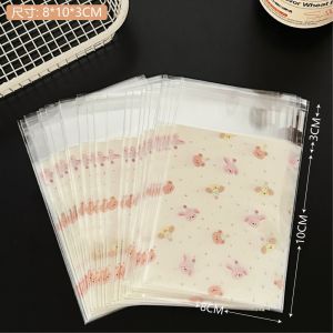 50pcs Ins Cute Rabbit Printed Self-adhesive Bag Candy Packaging Bag Gift Jewelry Packaging Bag