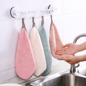 Double Sided Super Absorbent Coral Fleece Dish Cloth Pattern Hangable Reusable for Kitchen Bathroom Cleaning