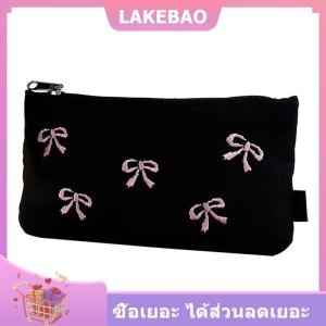 【LAKEBAO】 กระเป๋าใส่ดินสอโบว์สีดำแบบเรียบง่ายสไตล์ INS กระเป๋าเก็บดินสอความจุขนาดใหญ่กระเป๋าเครื่องสำอางอุปกรณ์เครื่องเขียนสำหรับโรงเรียน