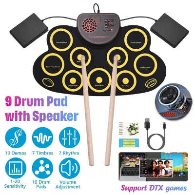 Electronic Drum Set Roll-Up Silicon Drums Pad USB Digital Foldable Electric Drum Pad Portable With Stick And Speaker