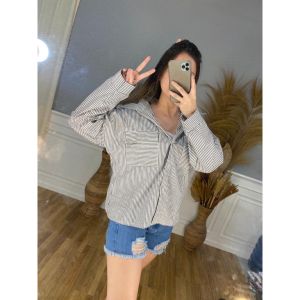 Ami Collection - Kemeja Poket Salut / Kemeja Wanita / Kemeja Salur / Oversize Kemeja LD 110Cm  P 60Cm / Kemeja