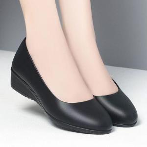 Free Shipping White Sneakers Elegant Womens Shoes Low-Heeled Wedge Shoes Womens Leather Shoes Soft Leather Soft Sole Non-Slip Slip-On Style Womens Fashion Shoes