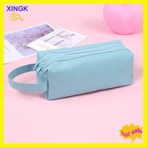 XINGK Double Layer Zippers Pencil Case Stationery Storage Bag Large Capacity Solid Color Pencil Pouch School Supplies