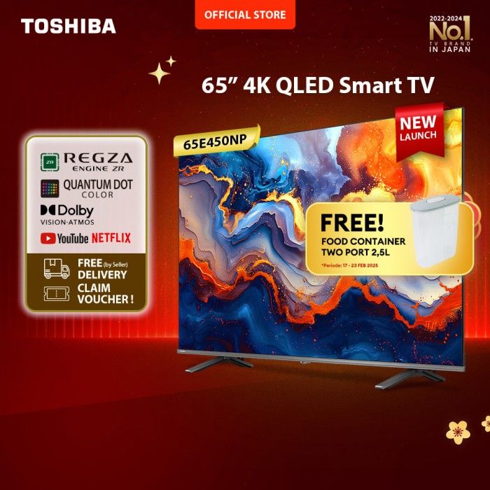 [FREE ONGKIR JABODETABEK] [KHUSUS ONLINE] Toshiba TV 65" 4K UHD Smart TV - Regza ZR Quantum Dot QLED Dolby Vision Atmos HDR10+ MEMC VRR ALLM Game Deck Screen Sharing Voice Control Wifi Bluetooth 5.0 HDMI 2.1 Digital - 65E450NP