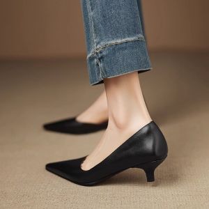 [Free Shipping] Pointed-Toe Mid-Heel All-Season Work And Commuting Shoes 2026 New Style Purple With Side Cutouts Cat-Heel Design Suitable For Spring And Autumn WomenS Shoes