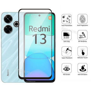 2 in 1 Redmi 13 4G Screen Protector + Protector Full Glue Full Cover Xiaomi Redmi13 Redmi 13 Tempered Glass 2in1 Film Protection With Camera Flim Protection