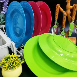 6pcs. COLORED ROUND PLATE (REUSABLE DINNER PLATE) 9" PLATE PLATO PLASTIC PLATE