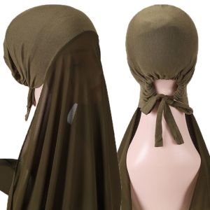 NEXTYOO 17570cm Muslim Instant Hijab Solid-color Chiffon Head Scarf Easy Wear Inner Headband Headwrap Turbante Women Accessory