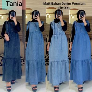 Tania Overall Jeans Wanita Jumbo Baju Jumpusit Model Susun Overall Dress Rempel Denim Tanpa Inner