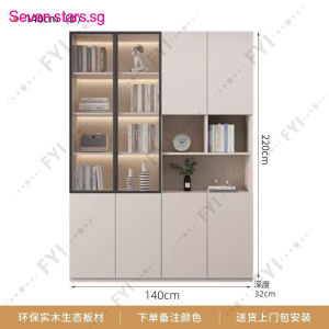 【Free Installation】Bookcase Display Cabinet Solid Wood Glass Door Bookshelf Combination Cabinet Dustproof Multiple Colors Support Customization