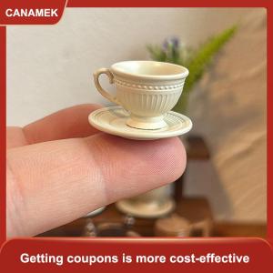 【CANAMEK 】 2PCS Small Luxury French Coffee Cup Plate Set Toy Dollhouse Mini Furniture Model DIY Accessories Miniature Scene Decoration