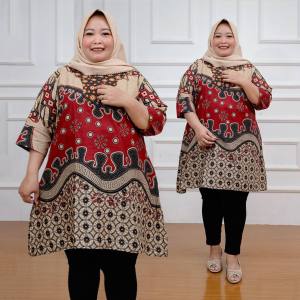 Atasan Wanita Baju Tunik Batik Katun Halus Jumbo Size M Sampai 5XL LD 140 Murah Motif Terbaru