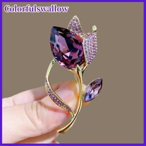 Colorfulswallow Cổ Điển Sang Trọng Màu Tím Pha Lê Tulip Hoa Trâm Cài Cho Phụ Nữ Thanh Lịch Quần Áo Phù Hợp Với Phụ Kiện Ve Áo Pins Đảng Đồ Trang Sức Quà Tặng