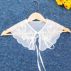 BENNETTGC ผู้หญิง ลูกไม้ ผ้าพันคอผ้าคลุมไหล่ตกแต่ง ปักลาย อุปกรณ์เสื้อผ้า เสื้อคอปกปลอม ไหล่เมฆ เสื้อคอปกปลอม