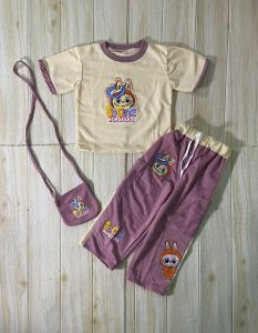 Setelan labubu anak perempuan/ONE SET crop anak umur 3-11 tahun model crop FREE TAS