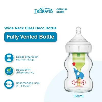 Dr. Browns 2oz / 5oz Glass Wide-Neck Options+ Deco Bottle / Botol Susu Kaca / Botol Susu Bayi - WB51621