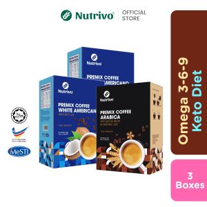 [Bundle 3 Boxes] Nutrivo Luscious Coffee Arabica with Sacha Inchi / Keto Coffee White Americano with MCT Oil [HALAL] | Instant Coffee | HALAL | Fat Burn & Focus Boost