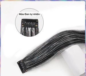 Tóc Giả Nối Dài Tóc Mảnh THẺ ĐƠN Dài Thẳng MIX KIM TUYẾN Lấp Lánh QiQiShop