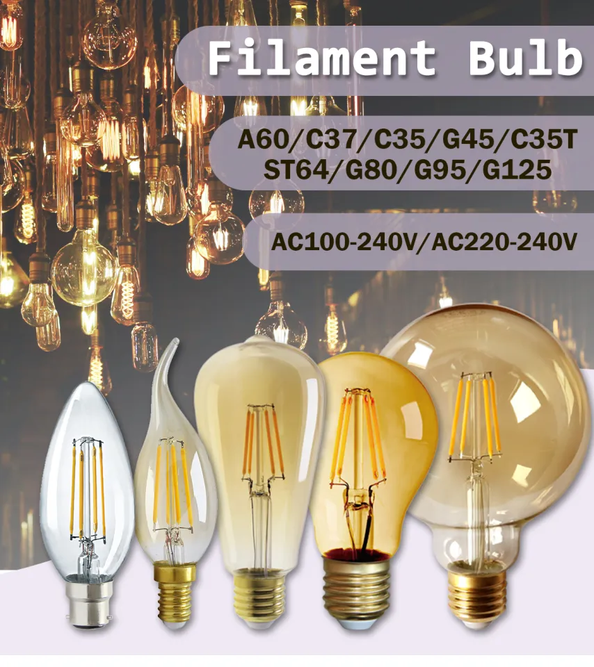 2PCS LED Filament Bulb E14 E27 C35 C35T ST64 G80 A60 220V 4W 9W