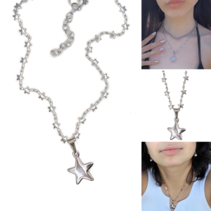 Dainty Star Chain Necklace Pentagram Pendant Clavicle Chain Chunky Chains for Festival Eboy Egirl Clavicle Chain