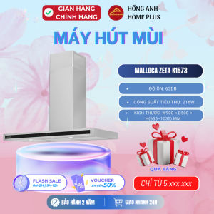 Máy hút mùi ống khói Malloca Zeta K1573 inox kính đen điều khiển cảm ứng 850m³/h