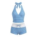MAOMEI Cổ chữ V Bộ bikini hai mảnh Áo dây cổ halter Y2k Áo tắm kẻ sọc Ngọt ngào Dáng ôm Quần áo đi biển Phụ nữ. 