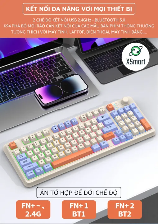 Bàn Phím Không Dây Bluetooh Full Size Giả Cơ K94 Full LED Kết Nối 2 Chế Độ Pin Sạc | BigBuy360 - bigbuy360.vn Bàn Phím Không Dây Bluetooh Full Size Giả Cơ K94 Full LED Kết Nối 2 Chế Độ Pin Sạc | BigBuy360 - bigbuy360.vn