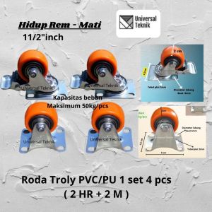 Roda Troli PVC Orange 1 1/2 inch 1 set : 4pcs (2Hidup Rem+2Mati)