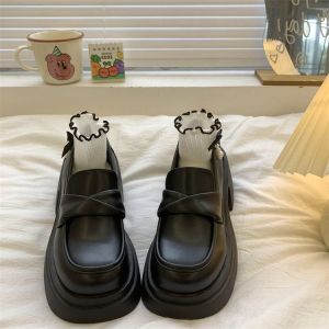 Free Shipping WomenS New Fashion Thick-Soled Loafers Stylish And Chic White Flats Height-Increasing Loafers WomenS Leather Shoes