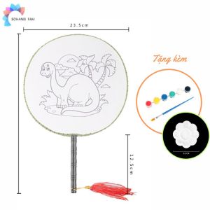 Quạt Tròn Tiểu Thư Tự Tô Màu Cho Bé Chơi Hoặc Chụp Ảnh Với Áo Dài... - Tặng Kèm 6 Lọ Màu 1 Cọ Vẽ 1 Khay pha màu - SOHANEI FAM -Đồ Chơi DIY
