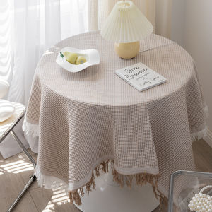 Table Cloth Round Shape Nordic Style Tassel Tablecloths Round Table Cotton and Linen Tablecloth for Decoration Home