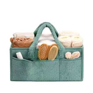 MISSLADY Large Capacity Baby Diaper Bag Plush with Handle Baby Diaper Basket Multifunctional Removable Divider Diaper Storage Basket Baby Care
