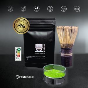 BUNDLE: YUTAKA Matcha 30g & Whiske - Matcha Starter Kit: Matcha Powder for Matcha Ceremonial & Matcha Latte Matcha Whisk 100 Prong Chasen Bamboo Whisk