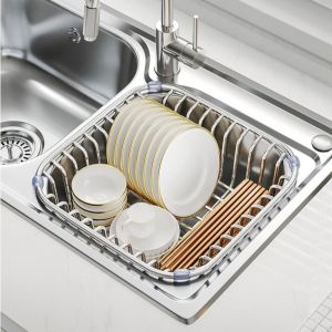 FLYING Expandable Drain Basket Multipurpose Stainless Steel Dish Drying Rack Durable Sink Rack Kitchen