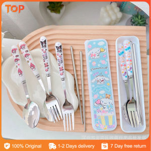 Sanrio Spoon Fork Cartoon Children's Tableware Set: Hello Kitty, Kuromi, Melody, & Cinnamoroll